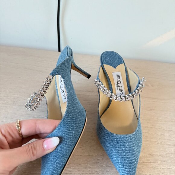 Jimmy Choo Bing 65 Mules Blue Denim Crystal Embellished Pointed Toe 36.5 - Picture 12 of 12